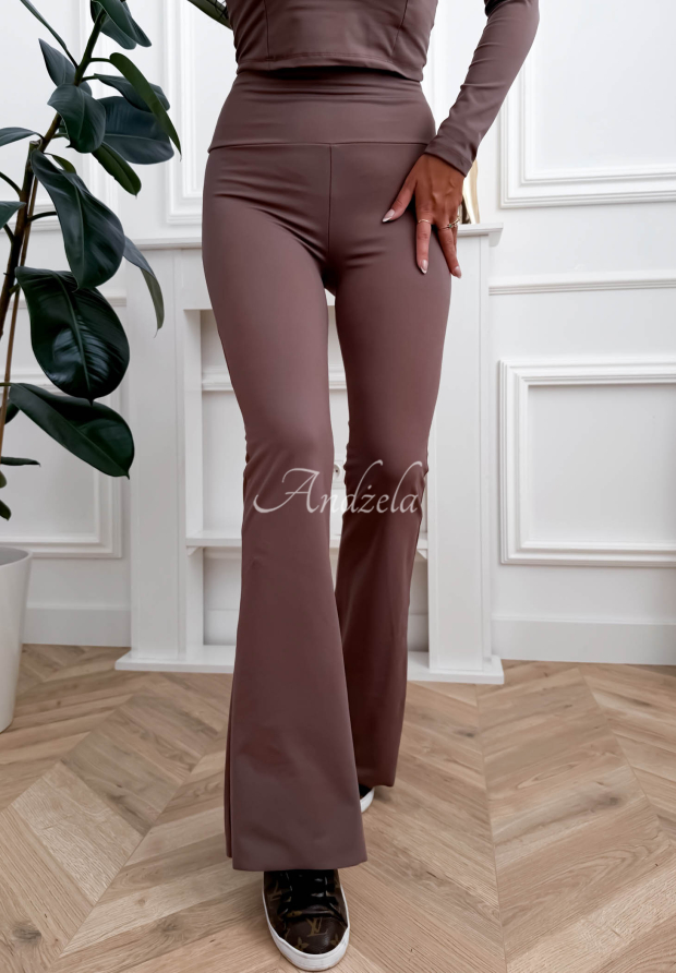 Can&rsquo;t Stop Mokka Viscose Bell-Bottom Leggings