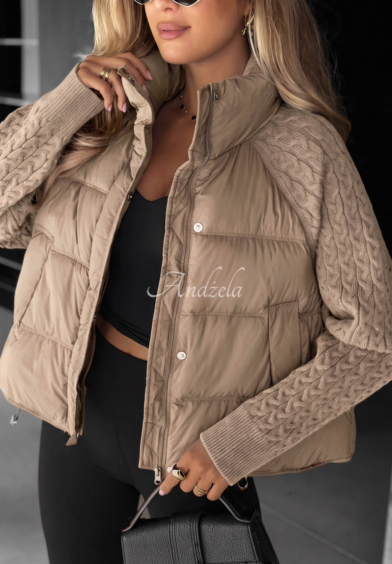 Never Leave Beige Down Jacket with Knit Inserts