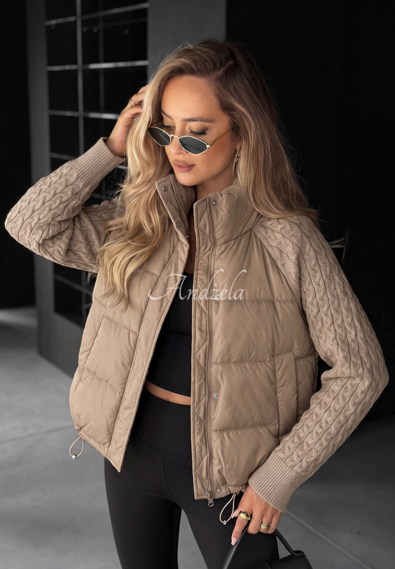 Never Leave Beige Down Jacket with Knit Inserts