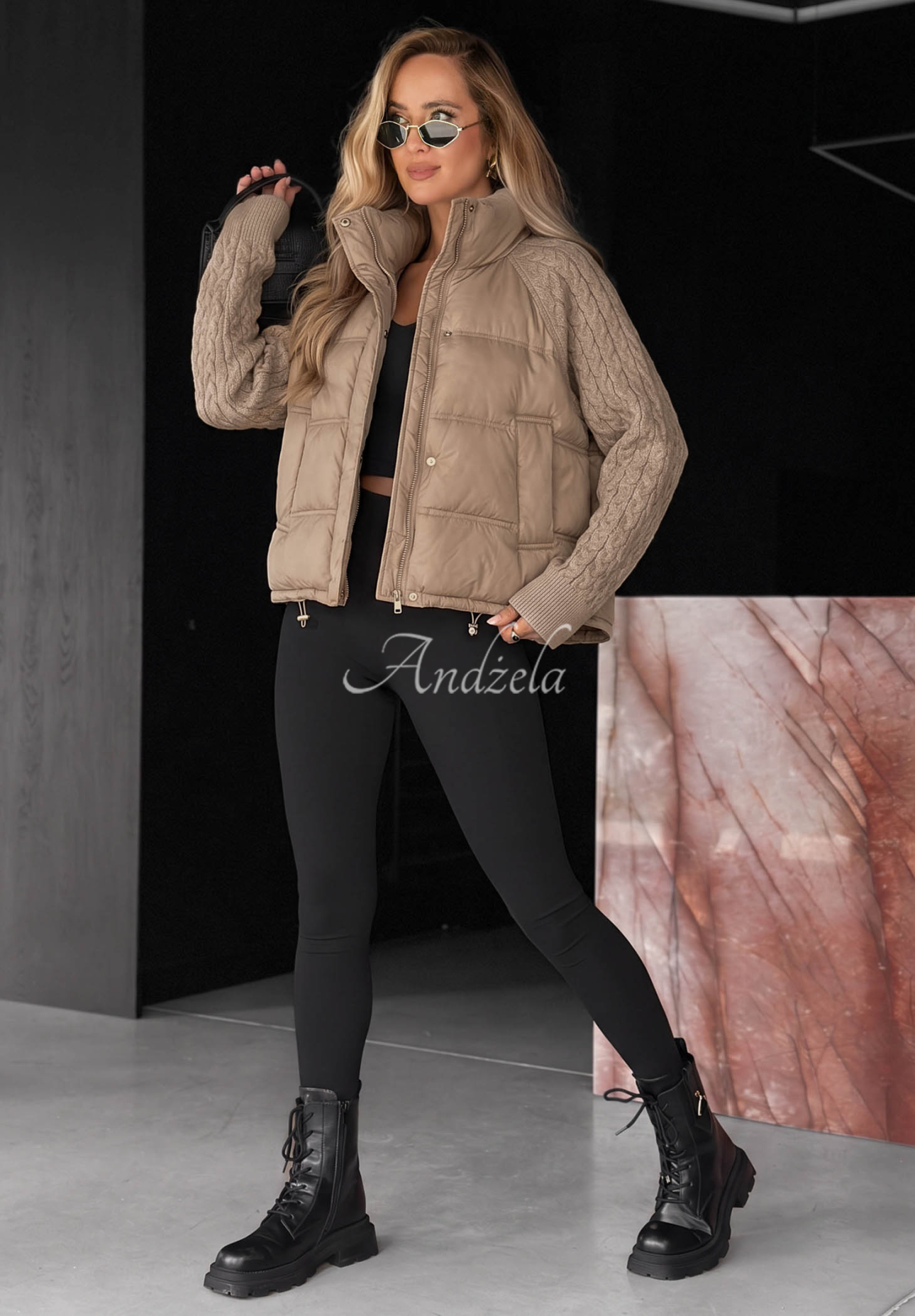 Never Leave Beige Down Jacket with Knit Inserts