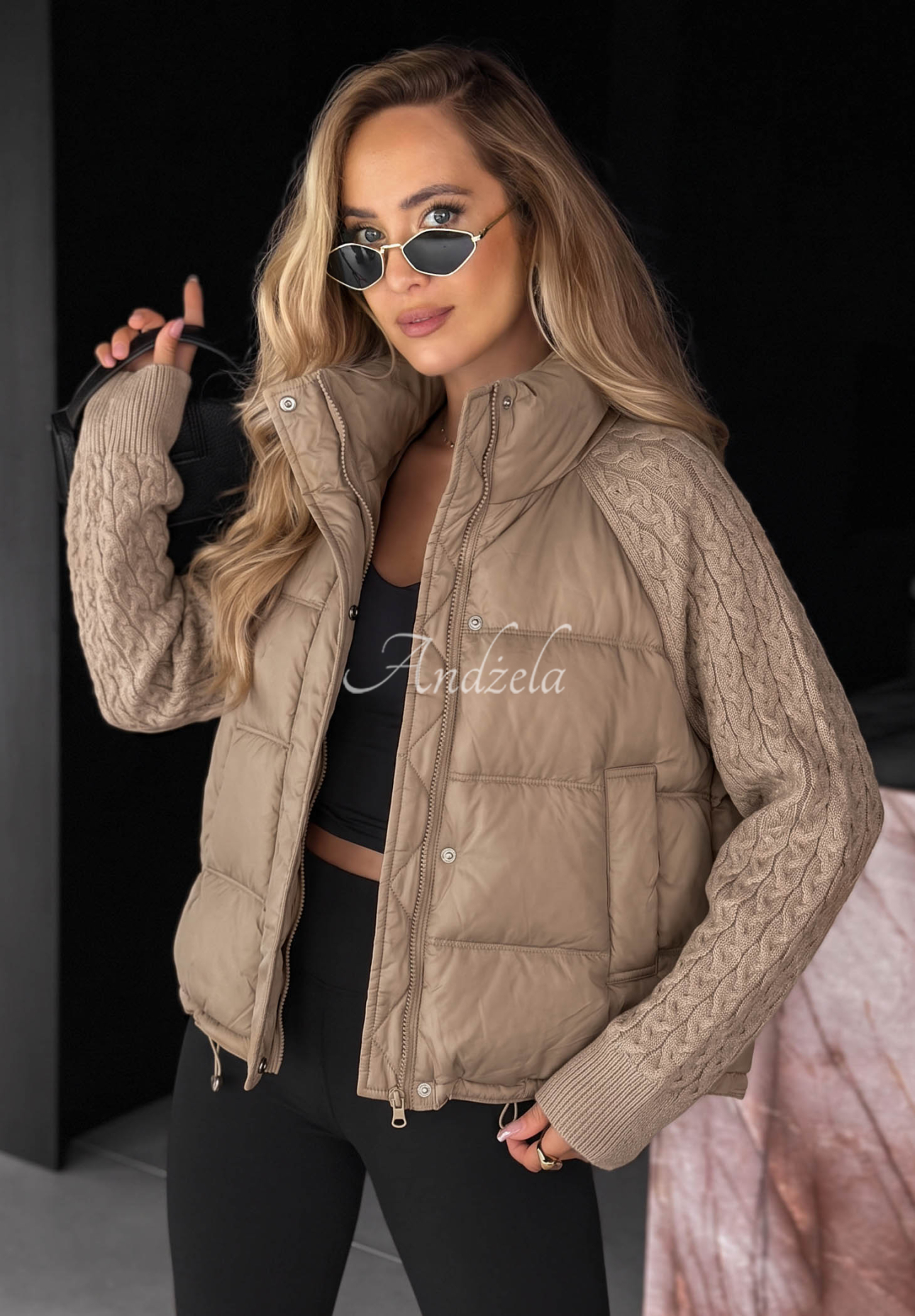 Never Leave Beige Down Jacket with Knit Inserts