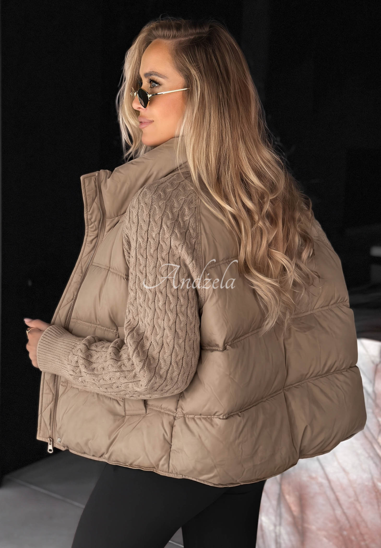 Never Leave Beige Down Jacket with Knit Inserts