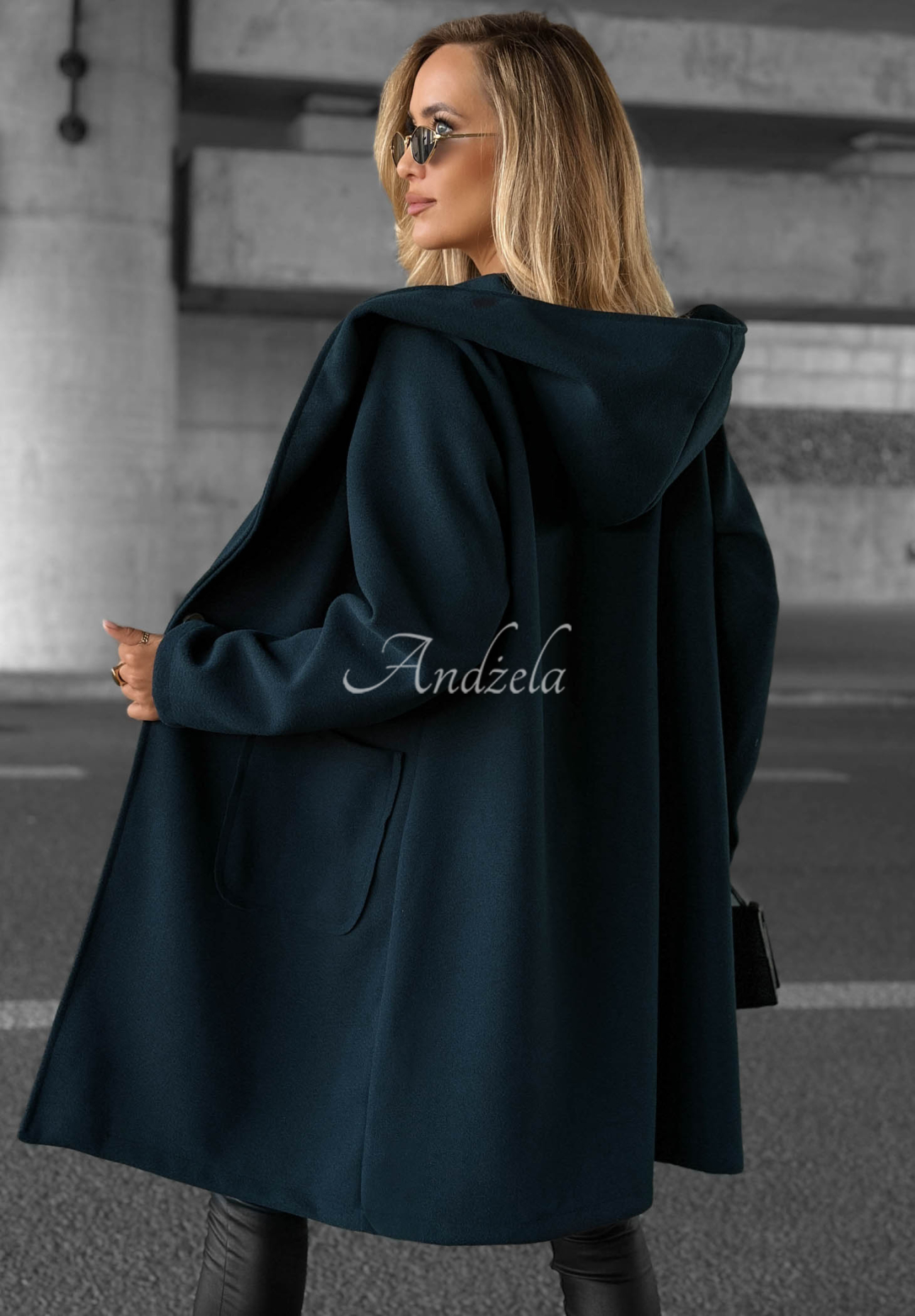 Long, oversized hooded coat—Autumn Coat, navy blue
