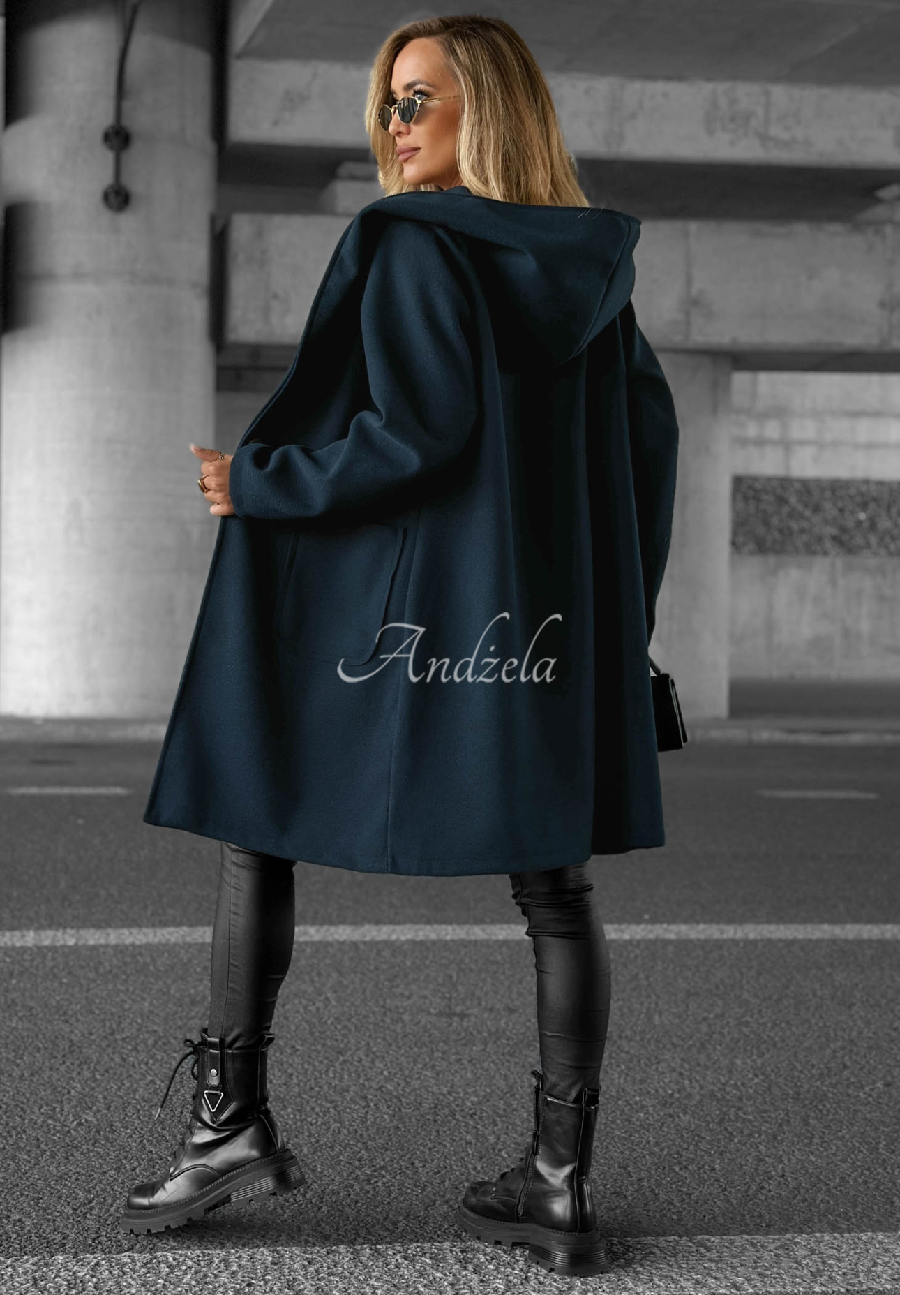 Long, oversized hooded coat—Autumn Coat, navy blue