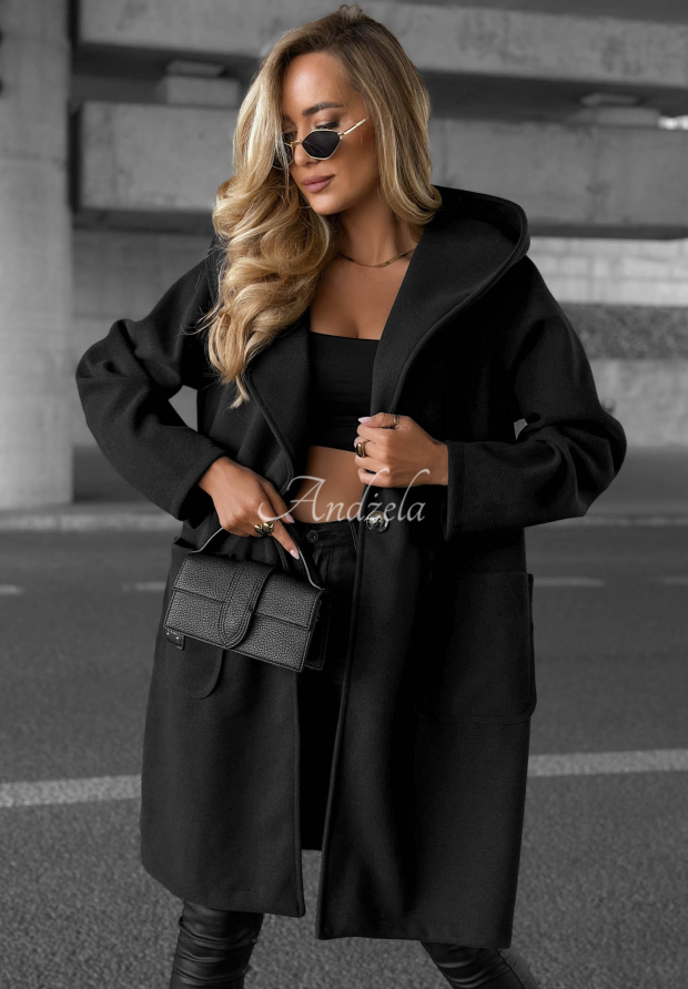 Długi płaszcz oversize z kapturem Autumn Coat czarny