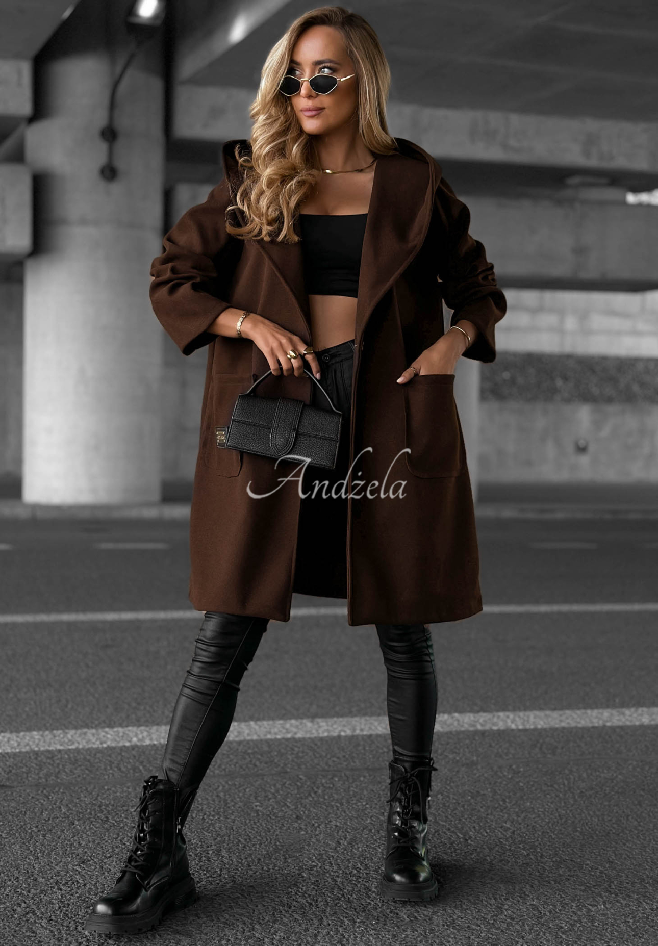 Long, oversized hooded coat—Autumn Coat in chocolate brown