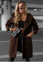 Długi płaszcz oversize z kapturem Autumn Coat czekoladowy