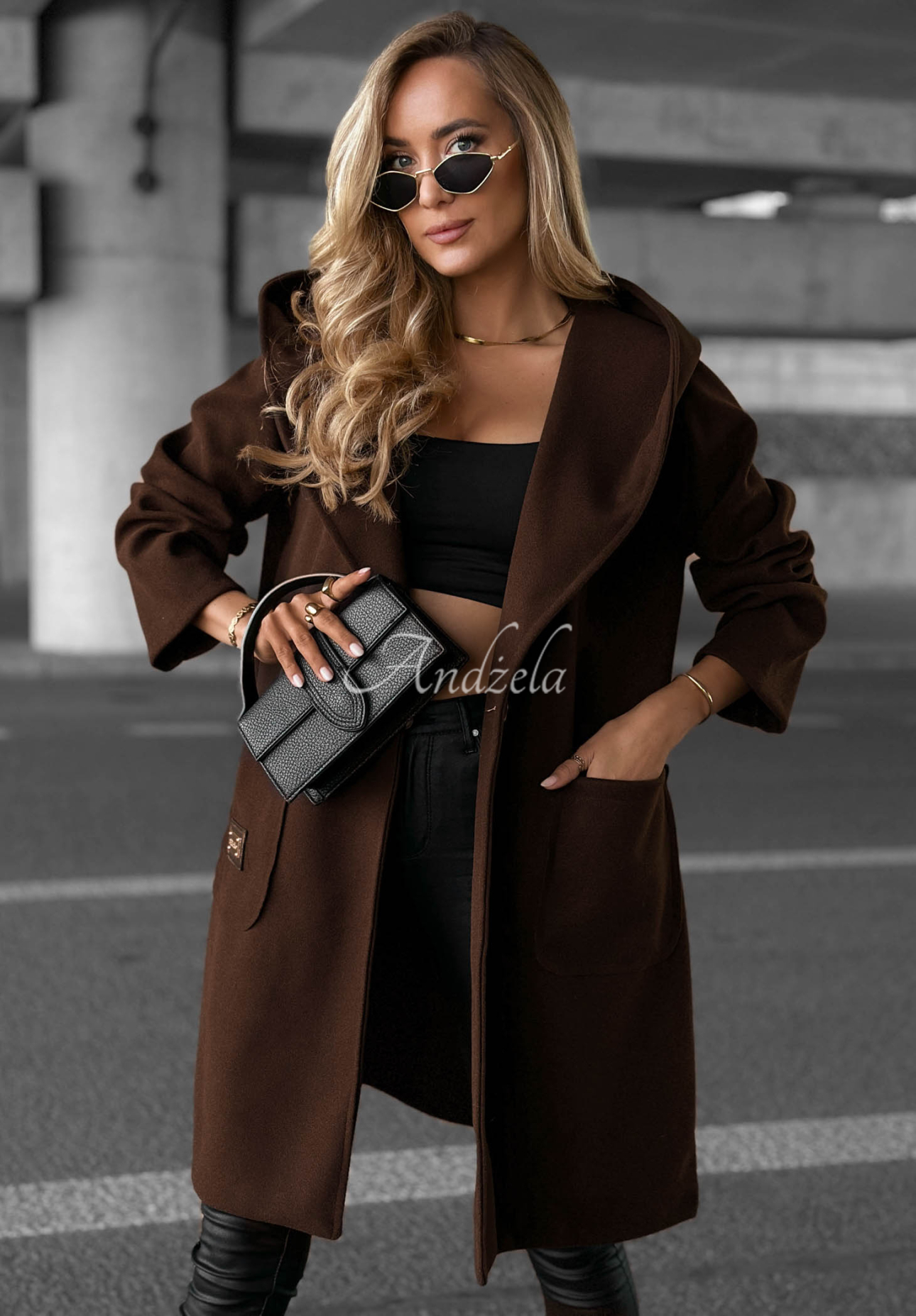 Long, oversized hooded coat—Autumn Coat in chocolate brown
