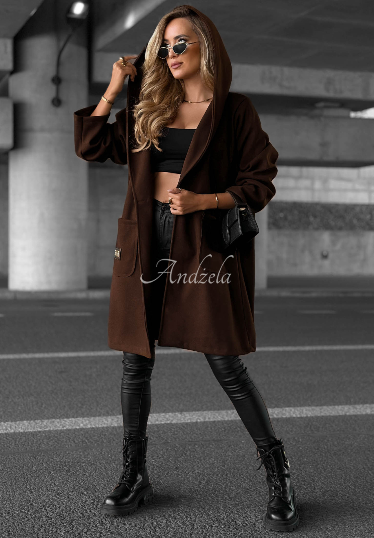 Long, oversized hooded coat—Autumn Coat in chocolate brown