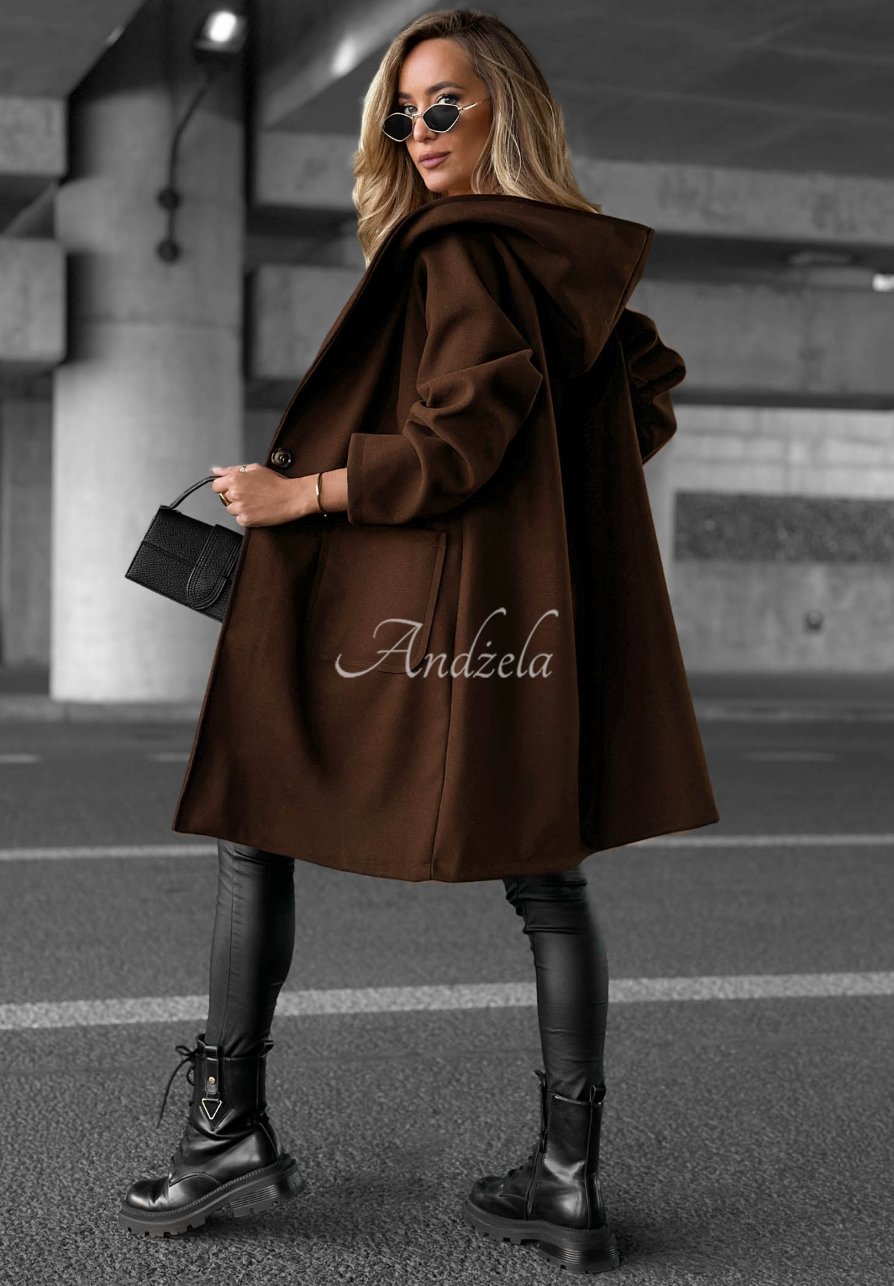 Long, oversized hooded coat—Autumn Coat in chocolate brown