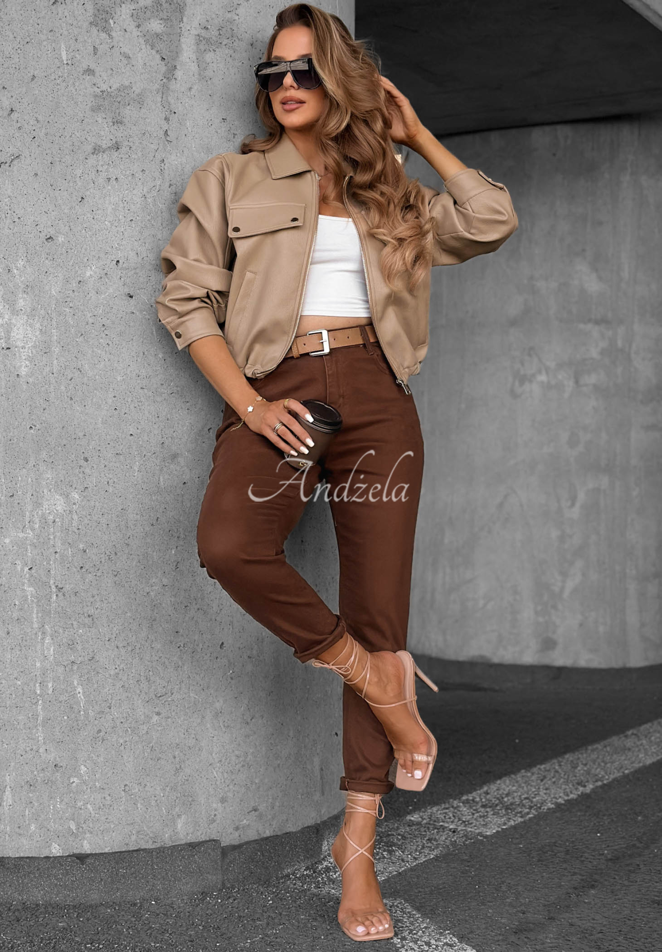 Less Is More mocha leather jacket with a collar