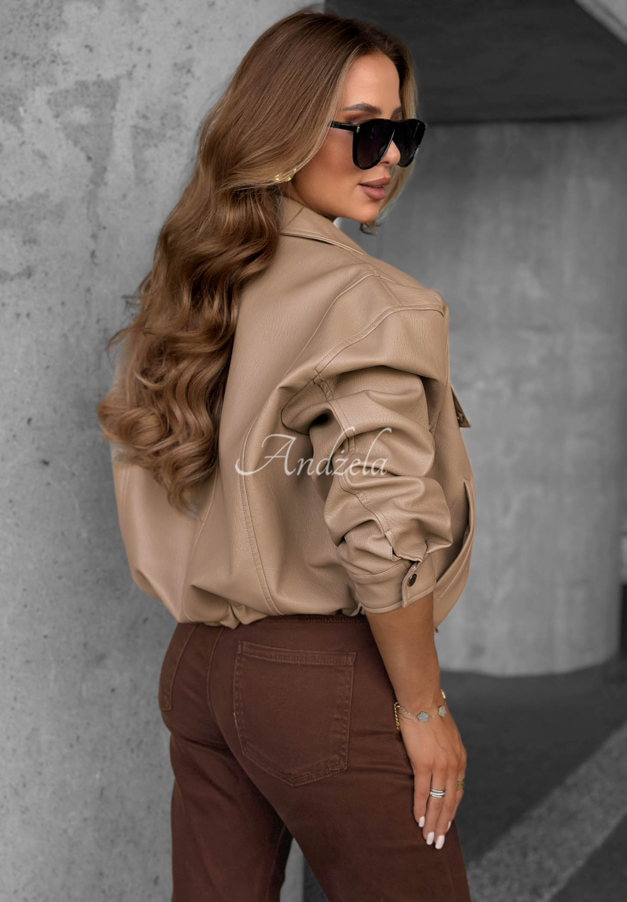 Less Is More mocha leather jacket with a collar