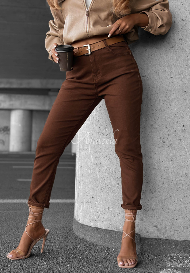 Worth It Skinny Jeans with Belt in Chocolate Brown