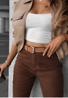 Spodnie jeansowe mom fit z paskiem Worth It czekoladowe
