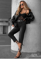 Spodnie jeansowe mom fit z paskiem Best Moment ciemnoszare