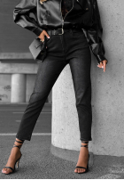 Spodnie jeansowe mom fit z paskiem Best Moment ciemnoszare