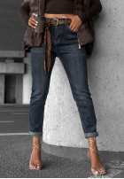 Spodnie jeansowe loose fit z paskiem Just For Fun granatowe