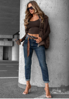 Spodnie jeansowe loose fit z paskiem Just For Fun granatowe