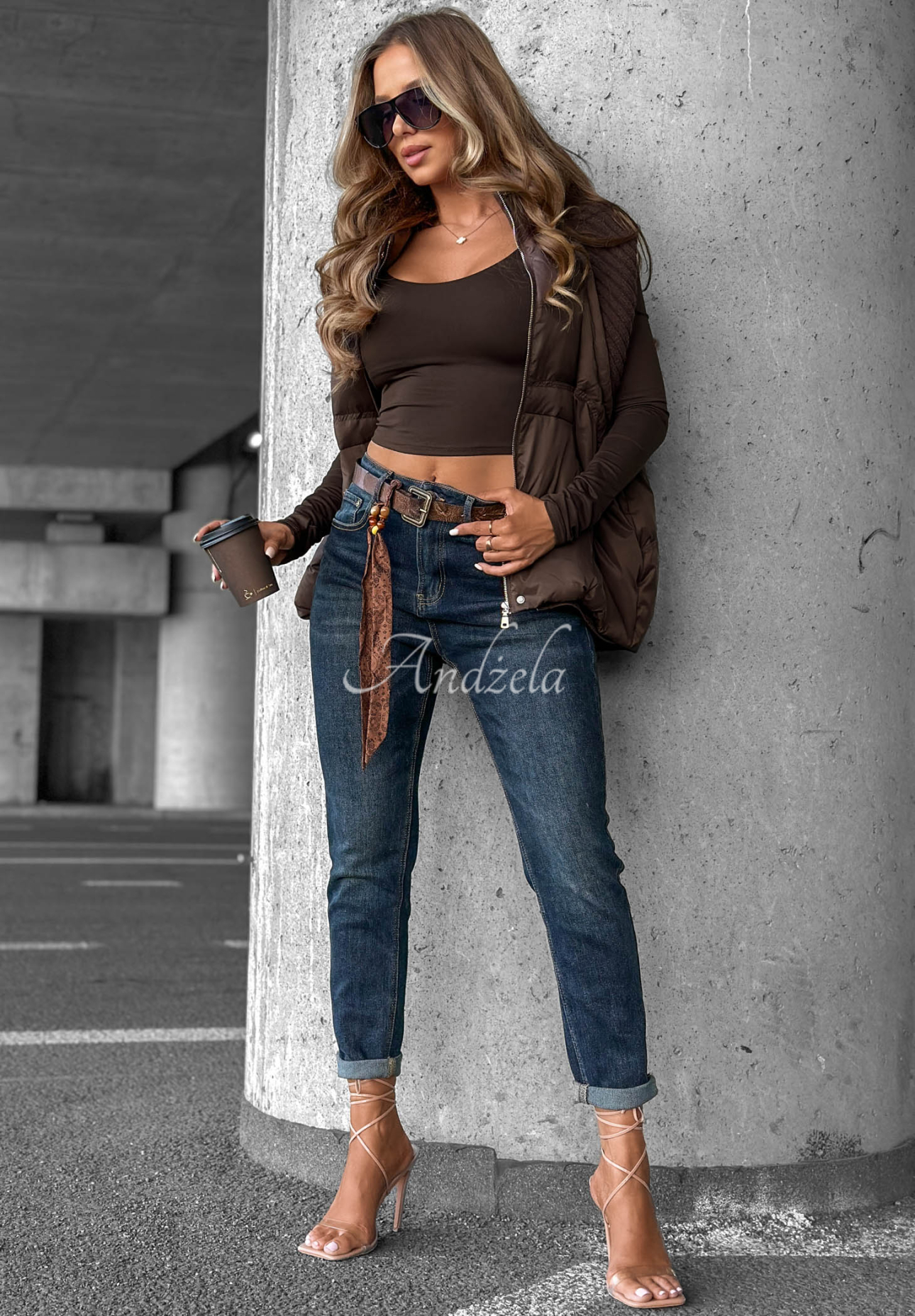 Spodnie jeansowe skinny z paskiem Just For Fun granatowe