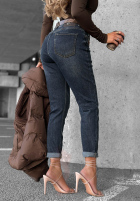 Spodnie jeansowe loose fit z paskiem Just For Fun granatowe