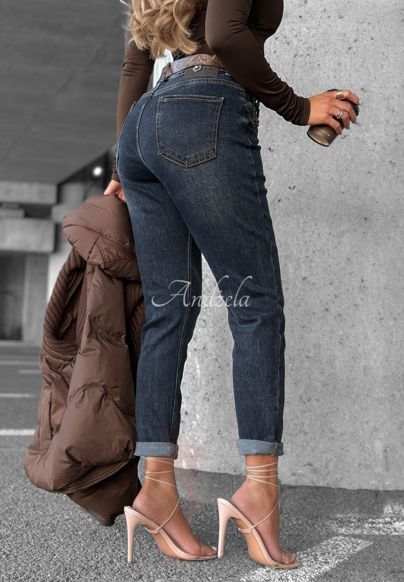 Just For Fun Navy Blue Skinny Jeans with a Belt