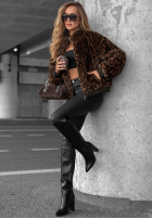 Krótka kurtka futerko w panterkę Cozy Leopard czarna
