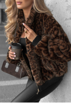 Krótka kurtka futerko w panterkę Cozy Leopard czarna