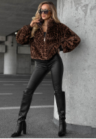 Krótka kurtka futerko w panterkę Cozy Leopard czarna