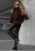 Krótka kurtka futerko w panterkę Cozy Leopard czarna