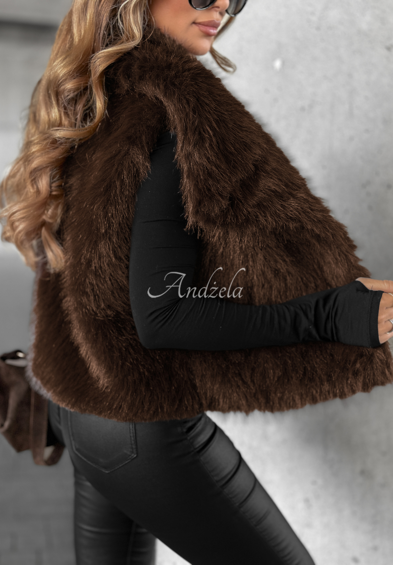 Bear Cuddle Short Chocolate-Colored Faux Fur Vest