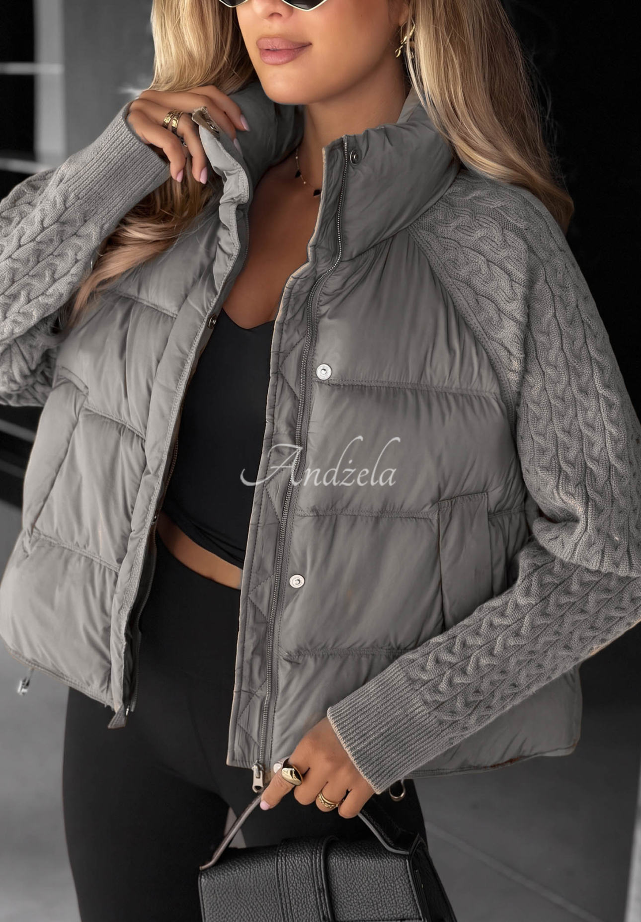 Never Leave Gray Down Jacket with Knit Inserts