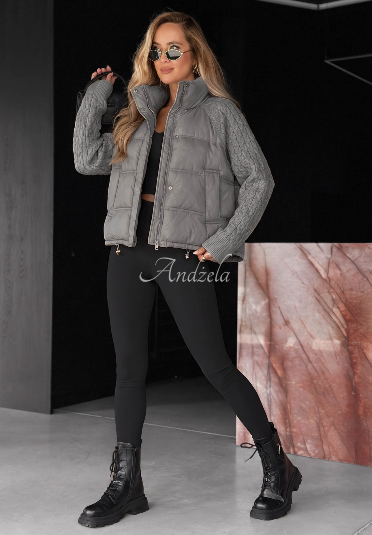 Never Leave Gray Down Jacket with Knit Inserts