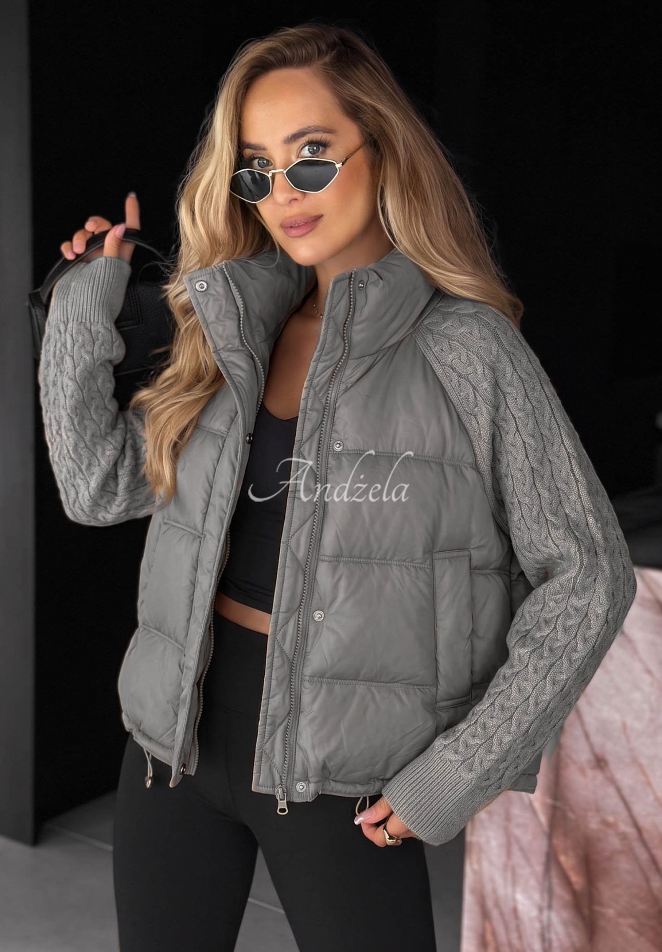 Never Leave Gray Down Jacket with Knit Inserts