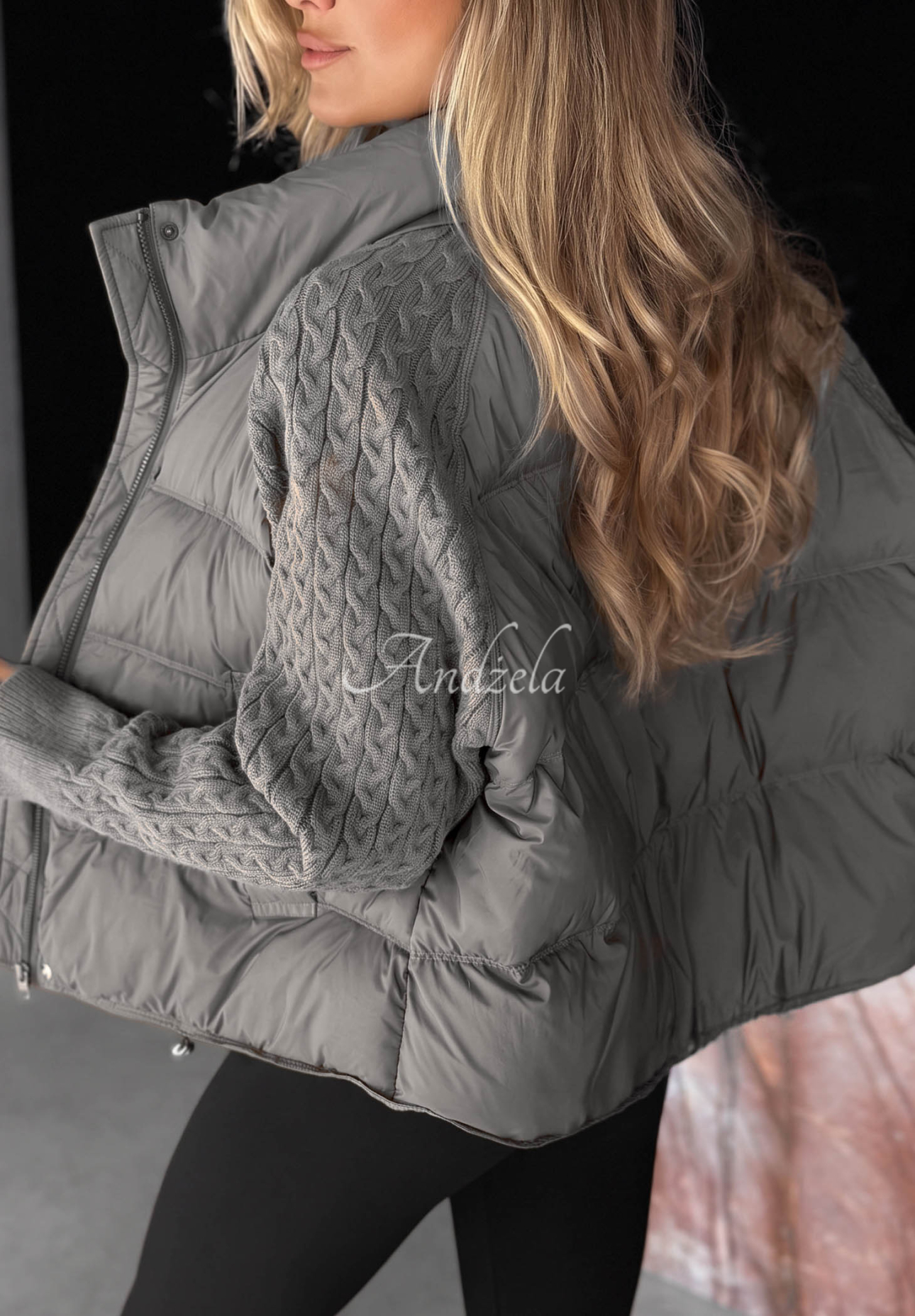 Never Leave Gray Down Jacket with Knit Inserts