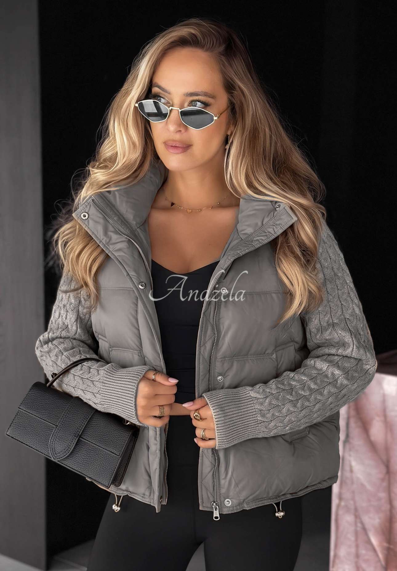 Never Leave Gray Down Jacket with Knit Inserts