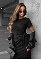 Sukienka midi z wiązaniem i rozcięciem Lady Perfection czekoladowa