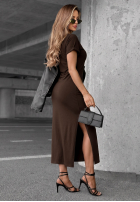 Sukienka midi z wiązaniem i rozcięciem Lady Perfection czekoladowa
