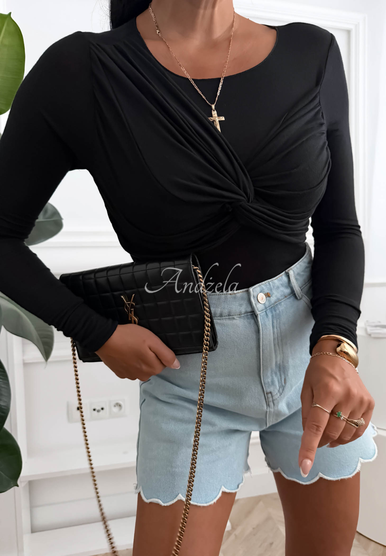 Don't Care Black Modal Ruched Blouse