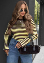 Bluzka w paski z szerokimi rękawami Stripe Touch beżowo-czekoladowa