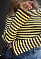 Bluzka w paski z szerokimi rękawami Stripe Touch beżowo-czekoladowa