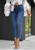 Spodnie jeansowe skinny z paskiem Lost Again ciemnoniebieskie