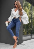 Spodnie jeansowe skinny z paskiem Lost Again ciemnoniebieskie