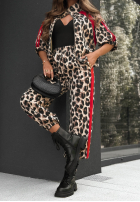 Komplet dresowy bluza i spodnie w panterkę Leopard Touch beżowo-czerwony