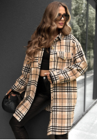 Długa koszula wierzchnia w kratę Autumn Bear camelowa