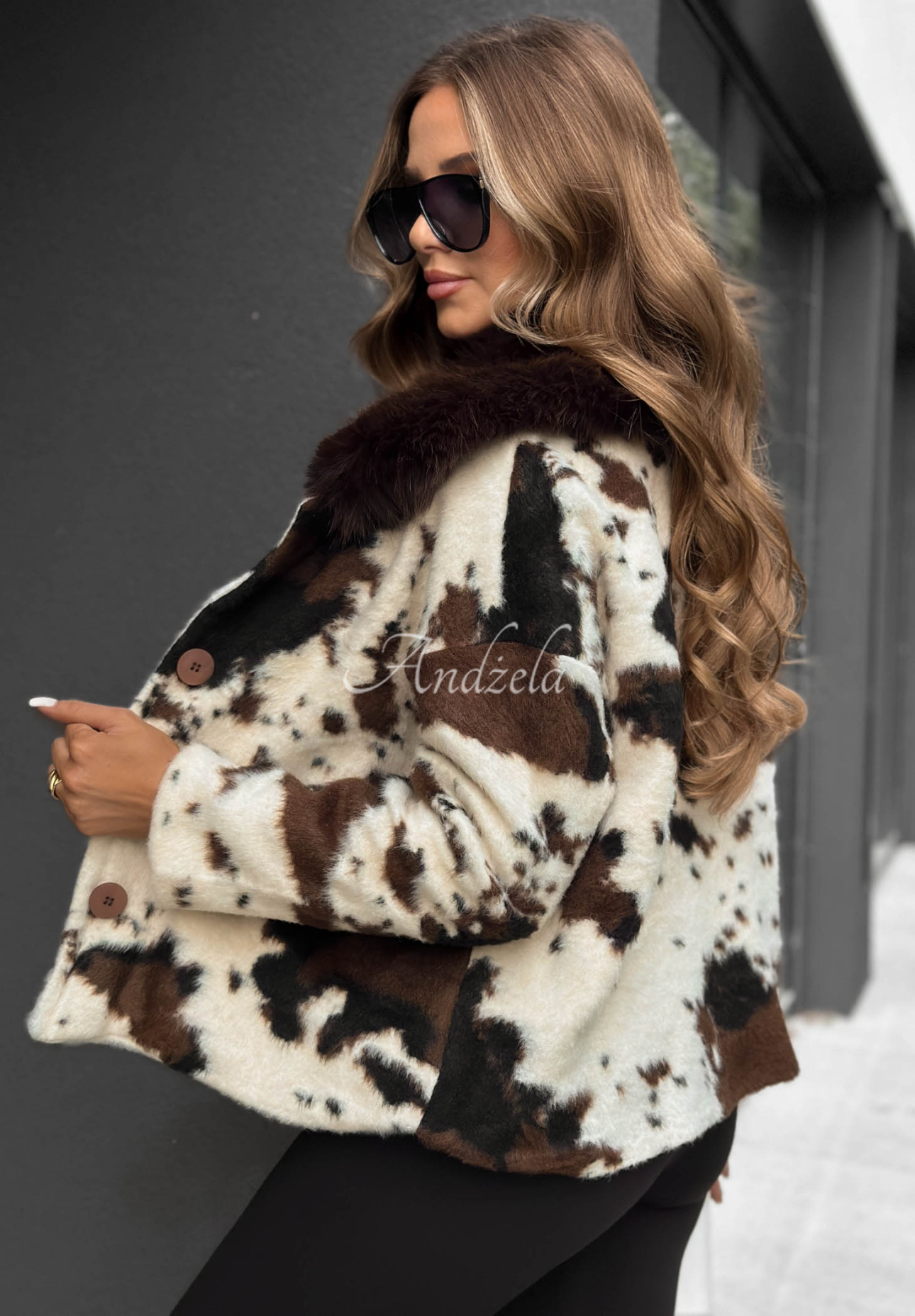 Lovely Feeling Beige and Chocolate Animal-Print Faux Fur Jacket