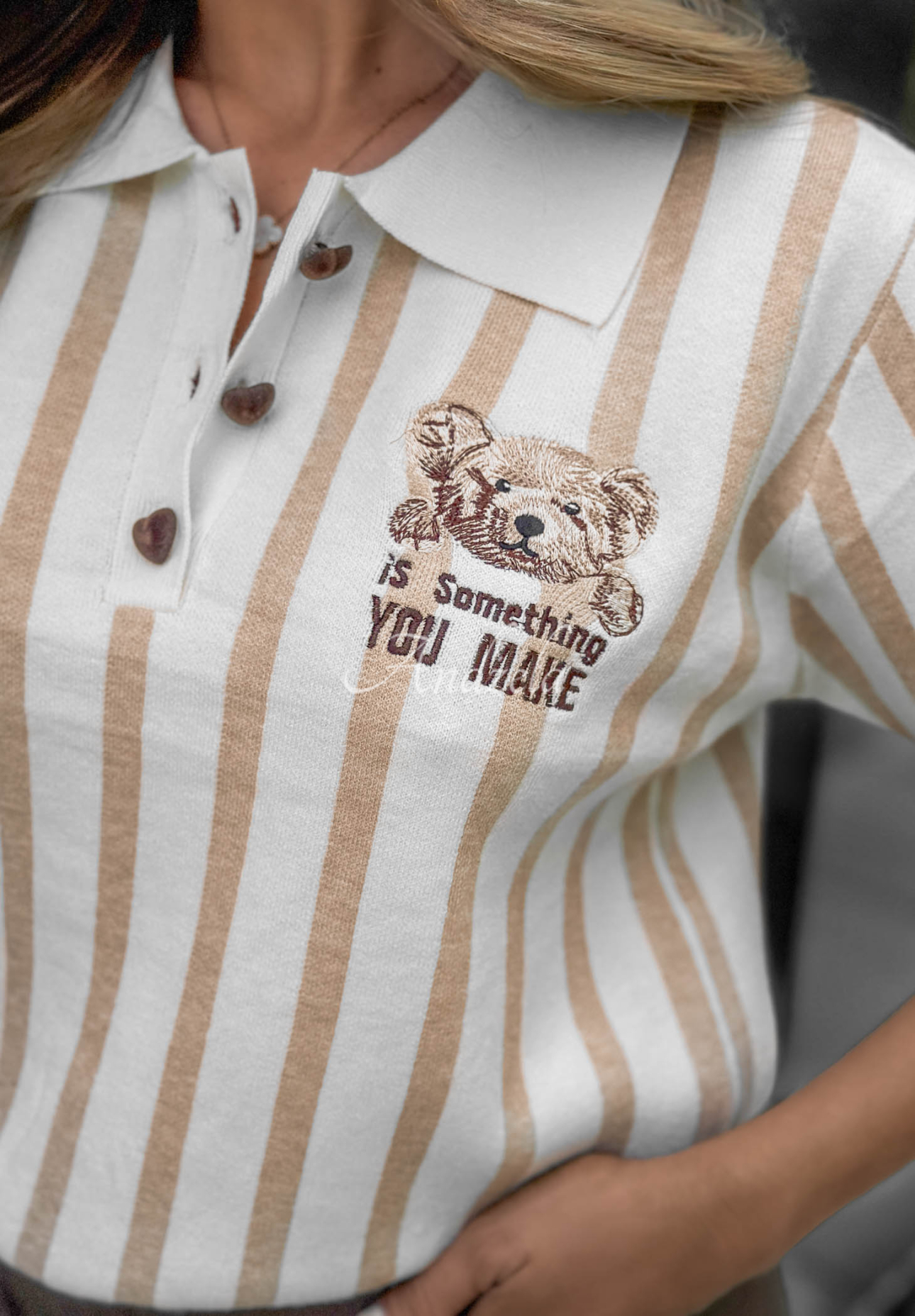Something Fluffy Cream-Beige Viscose Sweater with a Bear