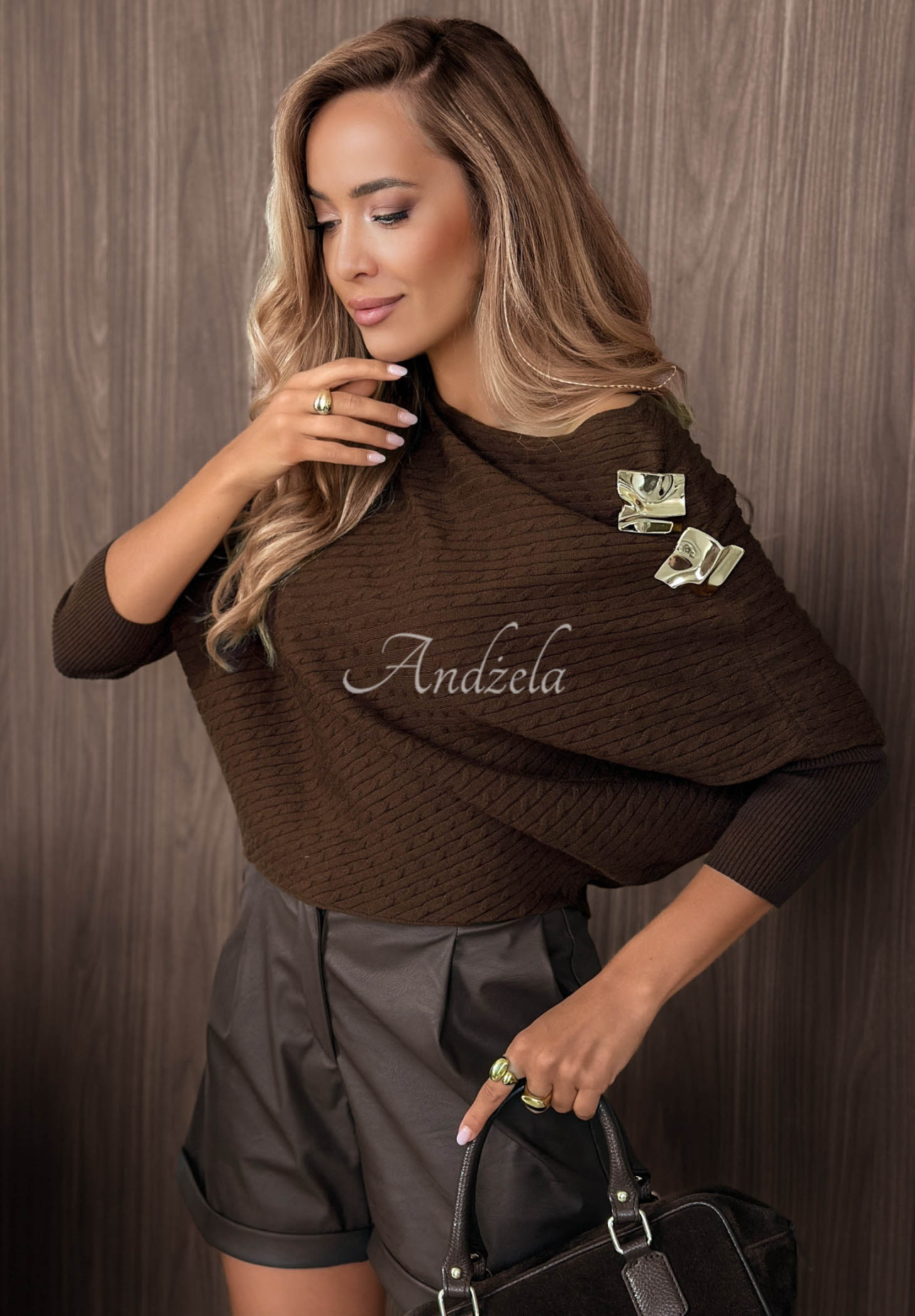 Cold Elegance Chocolate-Colored Viscose Batwing Sweater