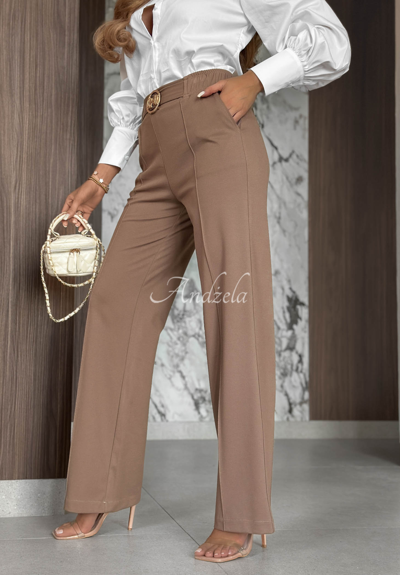 Classy Mood Beige Viscose Pants with Stitching