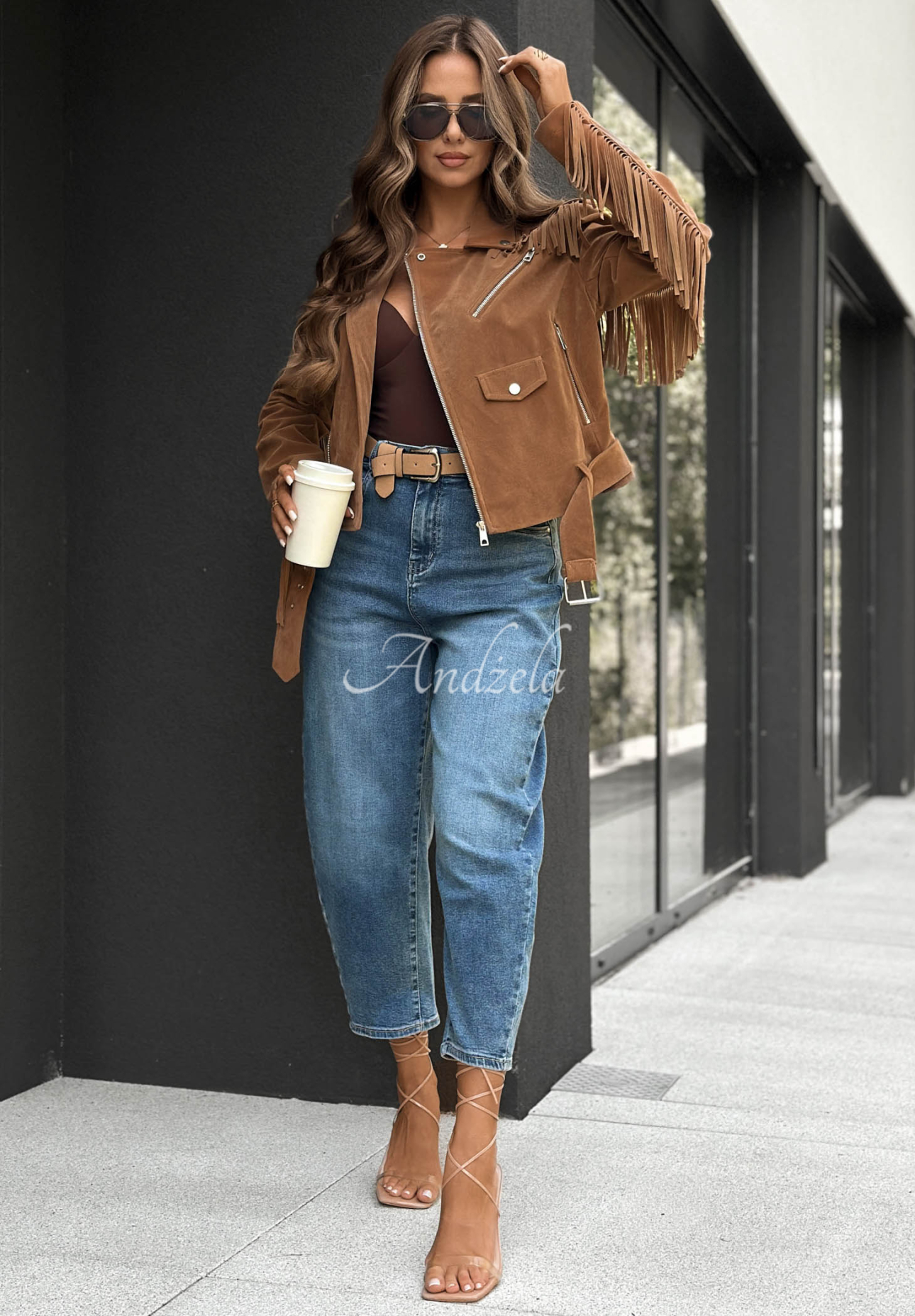 Cloudy Days Camel Suede Fringed Biker Jacket