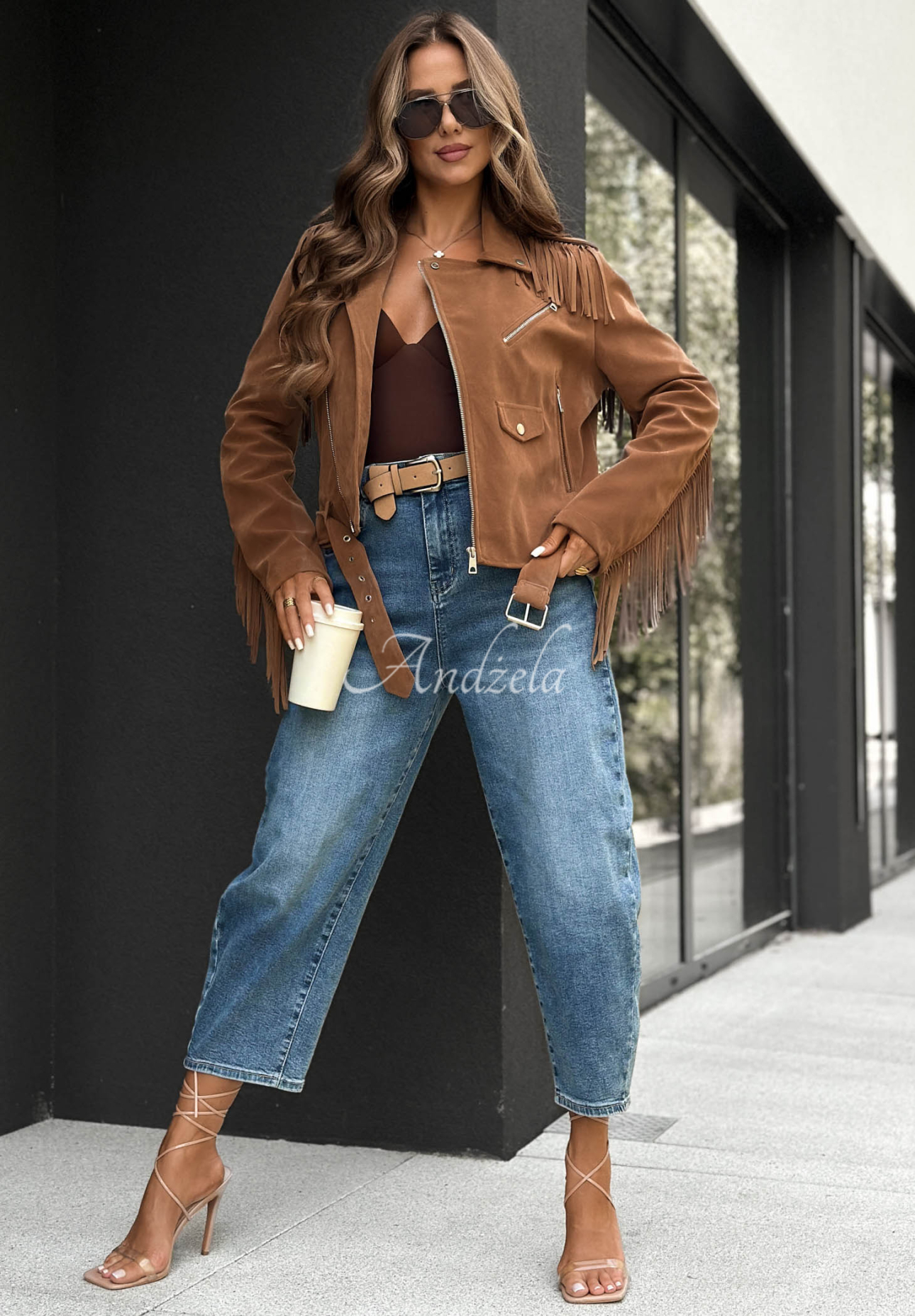 Cloudy Days Camel Suede Fringed Biker Jacket